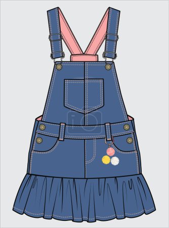 Illustration for DUNGAREE FOR GIRLS IN DENIM WITH FRILLS - Royalty Free Image
