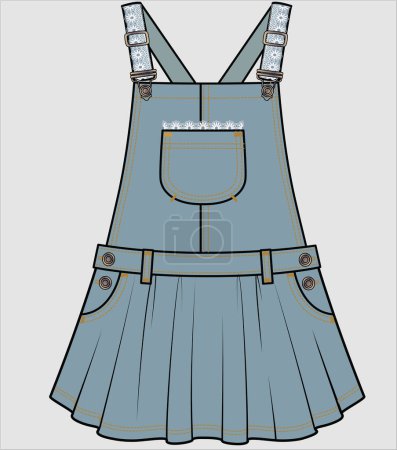 Illustration for DENIM SKIRT DUNGAREE WITH LACE DETAIL FOR KID GIRLS AND TEEN GIRLS IN EDITABLE VECTOR FILE - Royalty Free Image