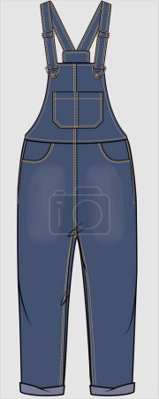 Illustration for DENIM LONG DUNGAREE WITH POCKET FOR KID GIRLS AND TEEN GIRLS IN EDITABLE VECTOR FILE - Royalty Free Image