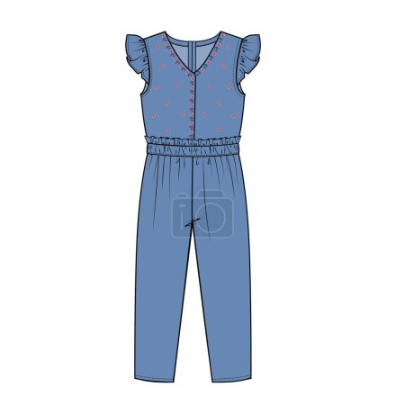 Illustration for KIDS AND TEEN GIRLS JUMPSUIT WITH FRILL - Royalty Free Image