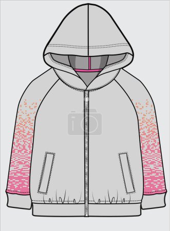 Illustration for GIRLS HOODIE WITH RAGLAN SLEEVES - Royalty Free Image
