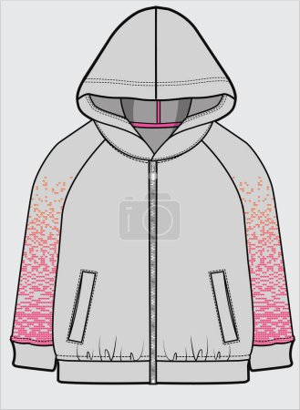 Illustration for GIRLS HOODIE WITH RAGLAN SLEEVES - Royalty Free Image