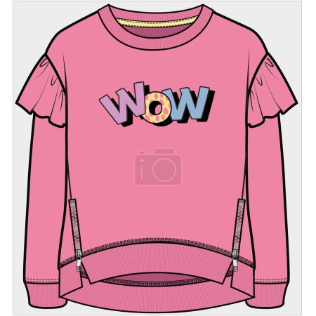 Illustration for FRILLED SLEEVES DROP SHOULDER SWEAT TOP FOR TEEN GIRLS AND KID GIRLS IN EDITABLE VECTOR FILE - Royalty Free Image