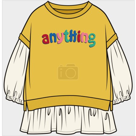 Illustration for DROP SHOULDER BALOON SLEEVES SWEAT TOP FOR TEEN GIRLS AND KID GIRLS IN EDITABLE VECTOR FILE - Royalty Free Image
