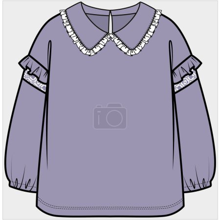 Illustration for WOVEN PETER PAN COLLAR DROP SHOULDER SWEAT TOP FOR TEEN GIRLS AND KID GIRLS IN EDITABLE VECTOR FILE - Royalty Free Image