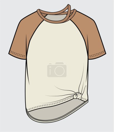 Illustration for RAGLAN SLEEVES TEE FOR WOMAN AND TEEN GIRLS IN EDITABLE VECTOR FILE - Royalty Free Image