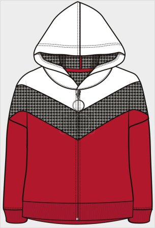Illustration for CHEVRON DROP SHOULDER HOODED JACKET FOR KID GIRLS AND TEEN GIRLS IN EDITABLE VECTOR FILE - Royalty Free Image