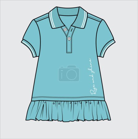 Illustration for POLO KNIT TOP WITH CAP SLEEVES AND FRILLS AT HEM FOR TODDLER GIRLS AND KID GIRLS IN EDITABLE VECTOR FILE - Royalty Free Image