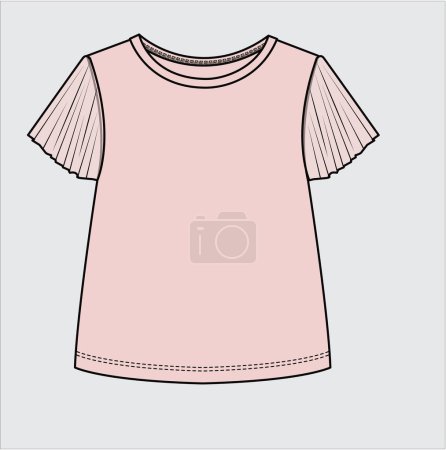 Téléchargez les illustrations : PERMA PLEAT SLEEVES KNIT TOP FOR TEEN GIRLS AND KID GIRLS IN EDITABLE VECTOR FILE - en licence libre de droit