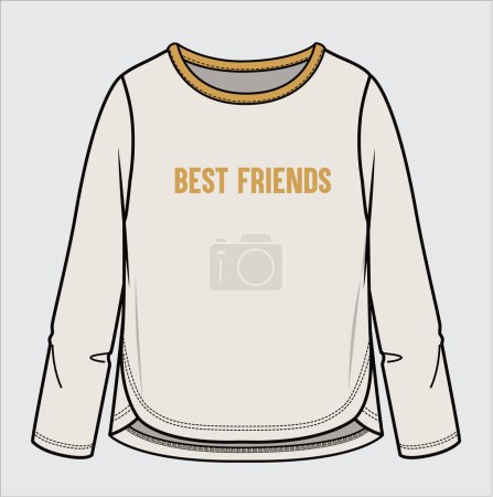 Illustration for DOLPHIN HEM LONG SLEEVES KNIT TOP FOR TEEN GIRLS AND KID GIRLS IN EDITABLE VECTOR FILE - Royalty Free Image