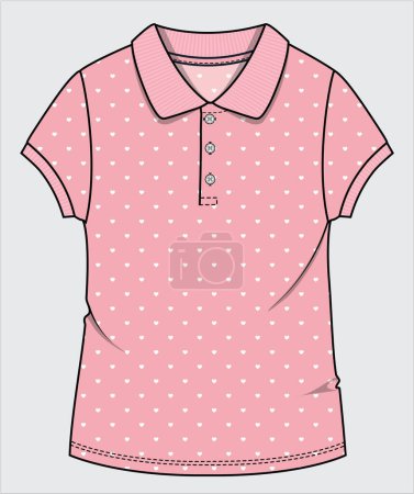 Illustration for POLKA DOT POLO KNIT TOP WITH CAP SLEEVES FOR TODDLER GIRLS AND KID GIRLS IN EDITABLE VECTOR FILE - Royalty Free Image