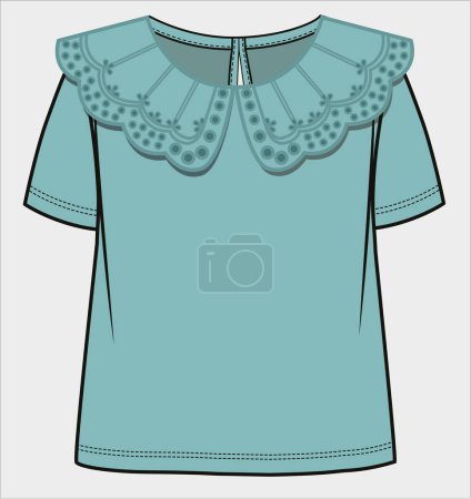 Illustration for EMBROIDERED PETER PAN COLLAR KNIT TOP FOR KIDS AND TEEN GIRLS IN VECTOR FILE - Royalty Free Image