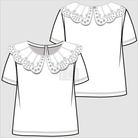 Illustration for EMBROIDERED PETER PAN COLLAR KNIT TOP FOR KIDS AND TEEN GIRLS IN VECTOR FILE - Royalty Free Image