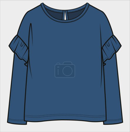 Illustration for DROP SHOULDER FRILLED KNIT TOP FOR KID GIRLS AND TEEN GIRLS INEDITABLE VECTOR FILE - Royalty Free Image