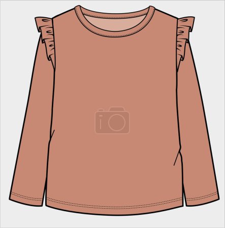 Illustration for LONG SLEEVES FRILLED KNIT TOP FOR KID GIRLS AND TEEN GIRLS IN EDITABLE VECTOR FILE - Royalty Free Image