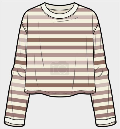 Illustration for CROP TOP LONG SLEEVES OMBRE STRIPE KIT TOP FOR WOMEN AND GIRLS IN EDITABLE VECTOR FILE - Royalty Free Image