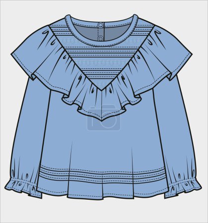 Téléchargez les illustrations : FRILLED LONG SLEEVES WOVEN TOP WITH PINTUCK YOKE FOR KID GIRLS AND TODDLER GIRLS IN EDITABLE VCTOR FILE - en licence libre de droit