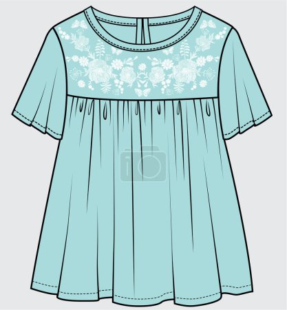 Illustration for THREAD EMBROIDERY YOKE WOVEN TOP FOR KID GIRLS AND TEEN GIRLS IN EDITABLE VECTOR FILE - Royalty Free Image
