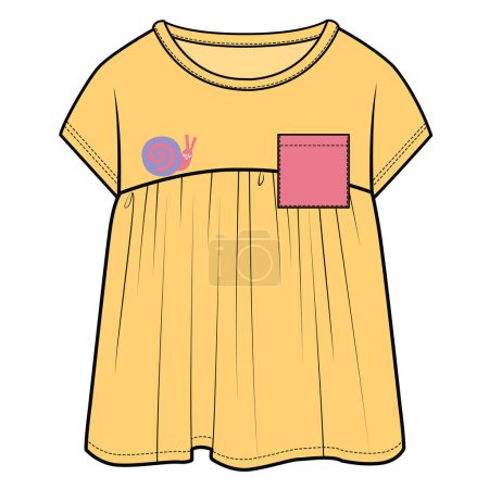 Illustration for SNAIL EMBROIDERY KNIT TOP WTH CONTRAST POCKET FOR KID GIRLS AND TEEN GIRLS IN EDITABLE VECTOR FILE - Royalty Free Image