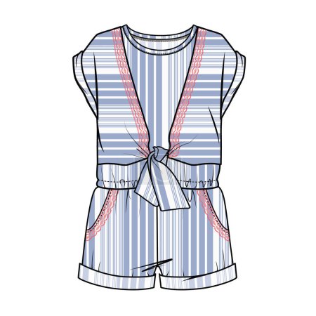 Illustration for STRIPER JUMPSUIT WITH THREAD EMBROIDERY - Royalty Free Image