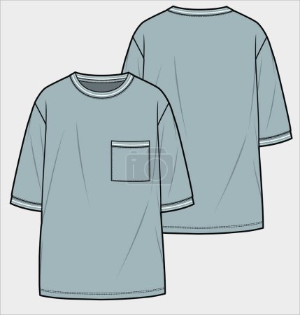 Illustration for OVERSIZE MENS TEE WITH DROP SHOULDER AND POCKET DETAIL IN EDITABLE VECTOR FILE - Royalty Free Image