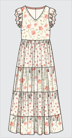 Ilustración de Vestido floral para mujeres y niñas adolescentes en archivo vectorial editable - Imagen libre de derechos