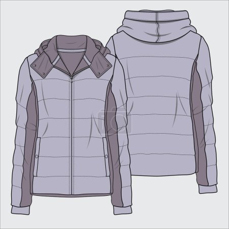 Illustration for Puffed parka with cut and sew detail in editable vector file - Royalty Free Image