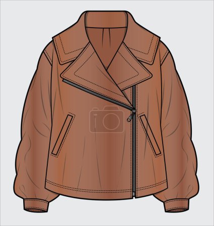Téléchargez les illustrations : Veste de motard en cuir dans un fichier vectoriel modifiable - en licence libre de droit