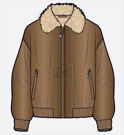 Téléchargez les illustrations : Veste en cuir sherpa pour les femmes et les adolescentes dans un fichier vectoriel modifiable - en licence libre de droit