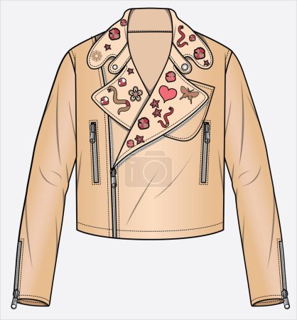 Illustration for Beige leather biker jacket with embellishments in editable vector files - Royalty Free Image