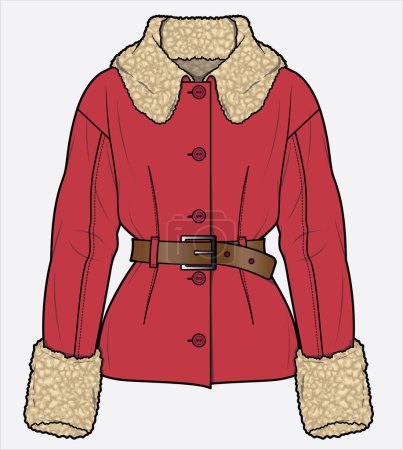 Téléchargez les illustrations : Longue longueur veste sherpa pour les femmes et les filles dans un fichier vectoriel modifiable - en licence libre de droit