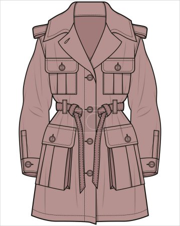 Illustration for Utility pocket safari jacket for women in editable vector file - Royalty Free Image