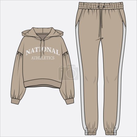 Illustration for JOGGER AND SWEATTOP COORDINATE SET FOR WOMEN AND TEEN GIRLS IN EDITABLE VECTOR FILE - Royalty Free Image