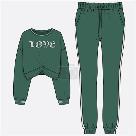 Illustration for JOGGER AND SWEATTOP COORDINATE SET FOR WOMEN AND TEEN GIRLS IN EDITABLE VECTOR FILE - Royalty Free Image