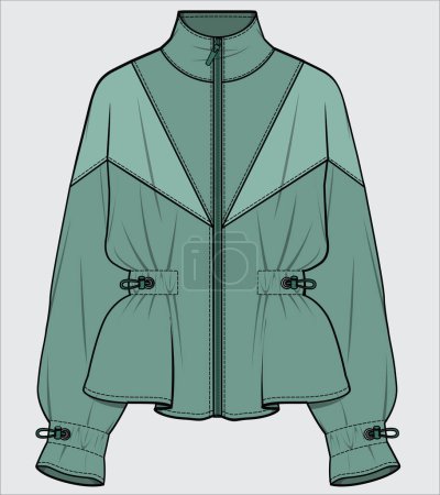 Illustration for HIGH NECK PARKA WITH CUT AND SEW DETAIL FOR WOMEN AND TEEN GIRLS - Royalty Free Image