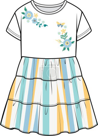 Ilustración de Boceto de vestido de niña, diseño de plantilla de ropa vectorial - Imagen libre de derechos