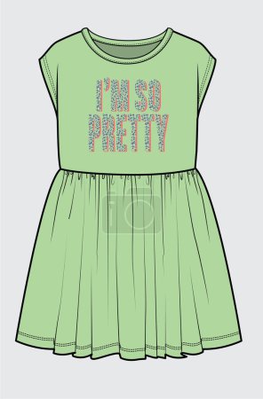 Ilustración de Bosquejo de vestido de niña, diseño de plantilla de ropa vectorial - Imagen libre de derechos