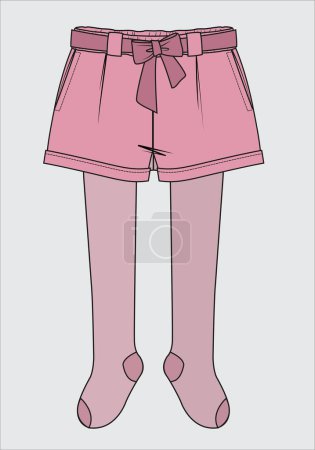 Téléchargez les illustrations : Short fille rose avec bas attachés, conception de modèles de vêtements vectoriels - en licence libre de droit