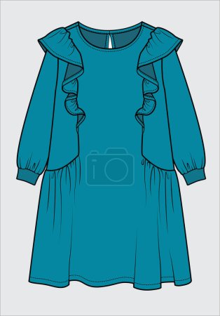 Ilustración de Boceto de vestido de niña, diseño de plantilla de ropa vectorial - Imagen libre de derechos