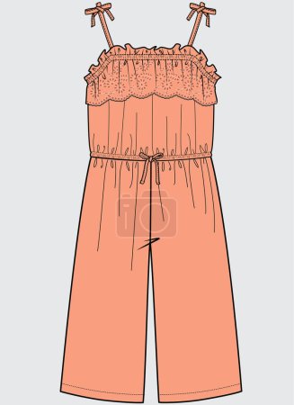 Téléchargez les illustrations : Croquis de femme combinaison, vecteur vêtements modèle design - en licence libre de droit