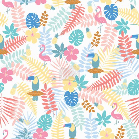 Illustration for Seamless pattern with tropical leaves. vector illustration - Royalty Free Image