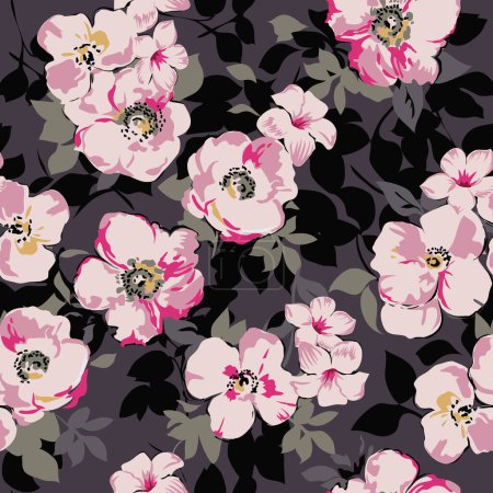 Ilustración de Patrón floral sin costuras con flores de colores, diseño de ilustración vectorial - Imagen libre de derechos