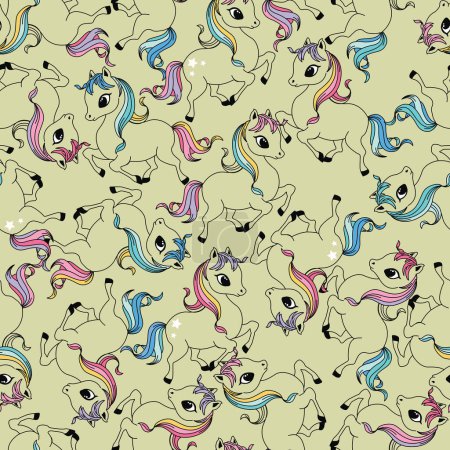 Illustration for Vector seamless pattern with colorful ponies - Royalty Free Image