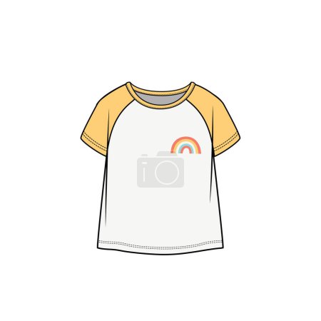 Illustration for RAGLAN SHIRT WITH RAINBOW PRINT FOR KID GIRLS AND TODDLER GIRLS IN EDITABLE VECTOR FILE - Royalty Free Image