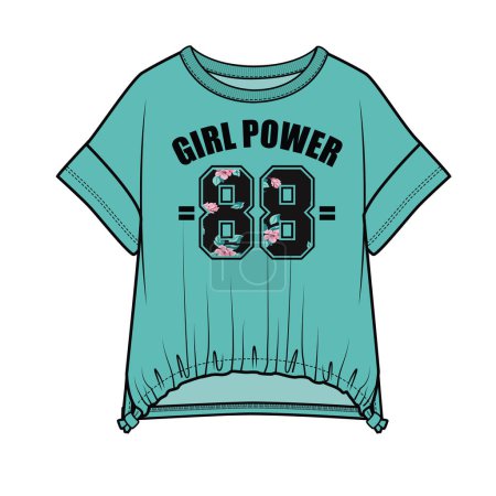 Illustration for PRINT GRAPHIC WITH DROP SHOULDER DETAIL KNIT TOP FOR KID GIRLS TEEN GIRLS IN EDITABLE VECTOR FILE - Royalty Free Image