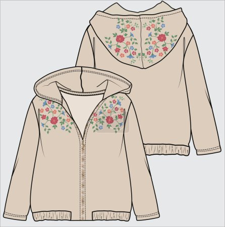 Illustration for EMBROIDERED HOODED SWEAT TOP FOR GIRLS IN EDITABLE VECTOR FILE - Royalty Free Image