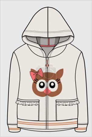 Illustration for HOODIE WITH OWL EMBRODERY FOR GIRL - Royalty Free Image