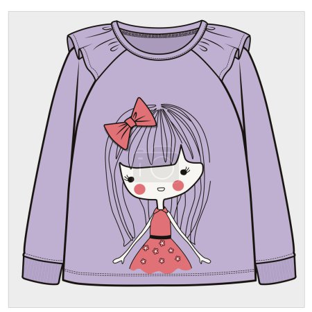 Illustration for FRILLED SWEAT TOP FOR KID AND TEEN GIRLS IN VECTOR FILE - Royalty Free Image