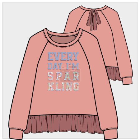 Illustration for SWEAT TOP WITH CHIFFON FRILL AND BACK TIE UP DETAIL FOR KID GIRLS AND TEEN GIRLS IN EDITABLE VECTOR FILE - Royalty Free Image