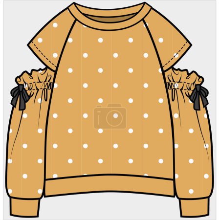 Illustration for SWEAT TOP WITH COLD SHOULDERS DETAIL FOR KID GIRLS AND TEEN GIRLS IN EDITABLE VECTOR FILE - Royalty Free Image